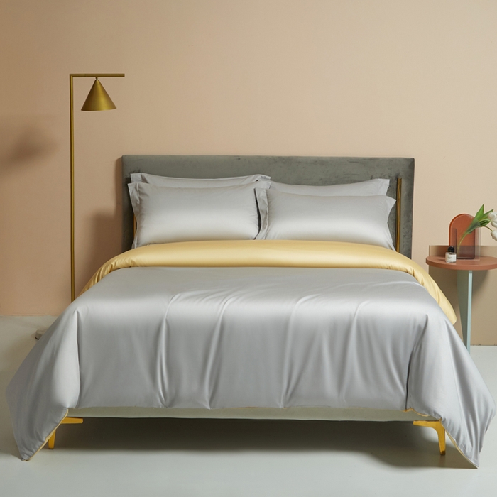 91家纺网 家纺一手货源 找家纺 柔觉家纺 柔系列A类100支单品被套 雅致银-柠檬黄