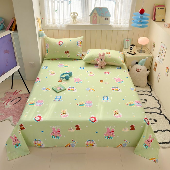 91家纺网 家纺一手货源 找家纺 典曼家纺 2025新款40支学生季卡通印花床单单床单床单单件 趣味熊