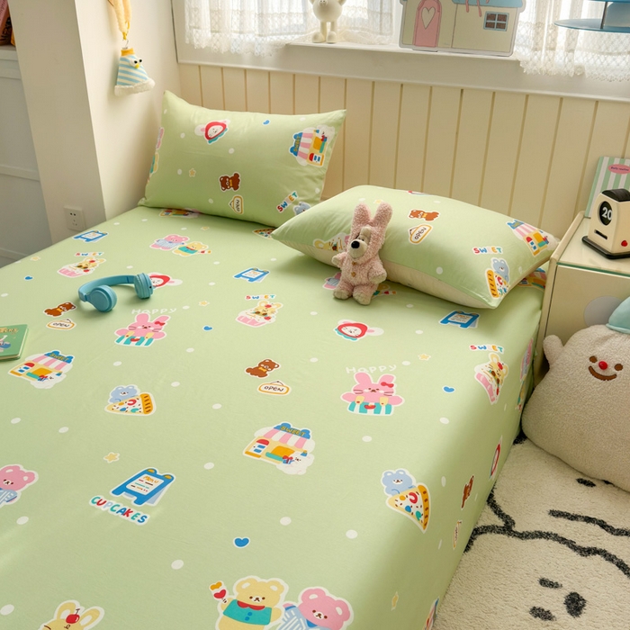 91家纺网 家纺一手货源 找家纺 典曼家纺 2025新款40支学生季卡通印花床单单床单床单单件 趣味熊