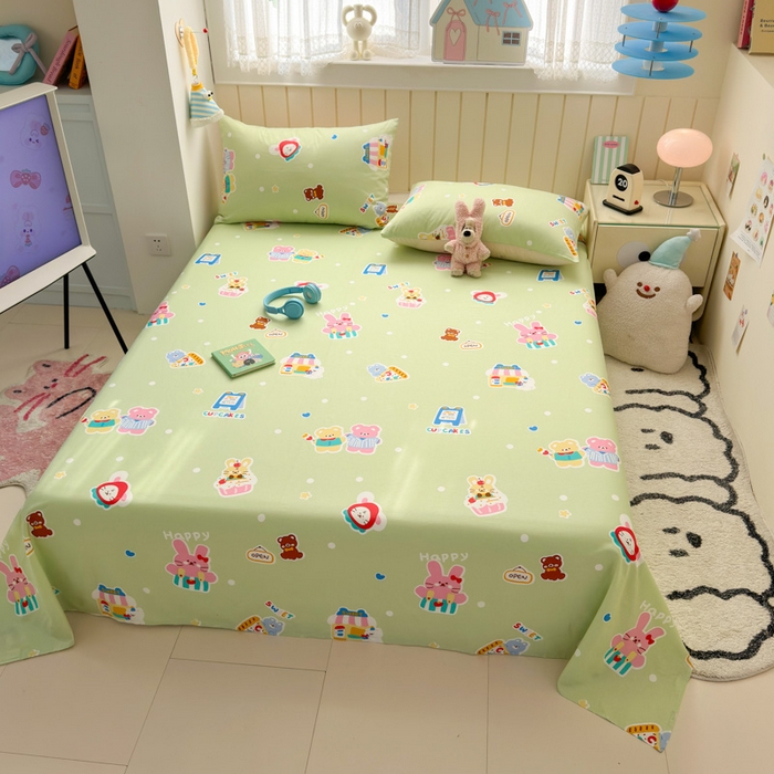 91家纺网 家纺一手货源 找家纺 典曼家纺 2025新款40支学生季卡通印花床单单床单床单单件 趣味熊