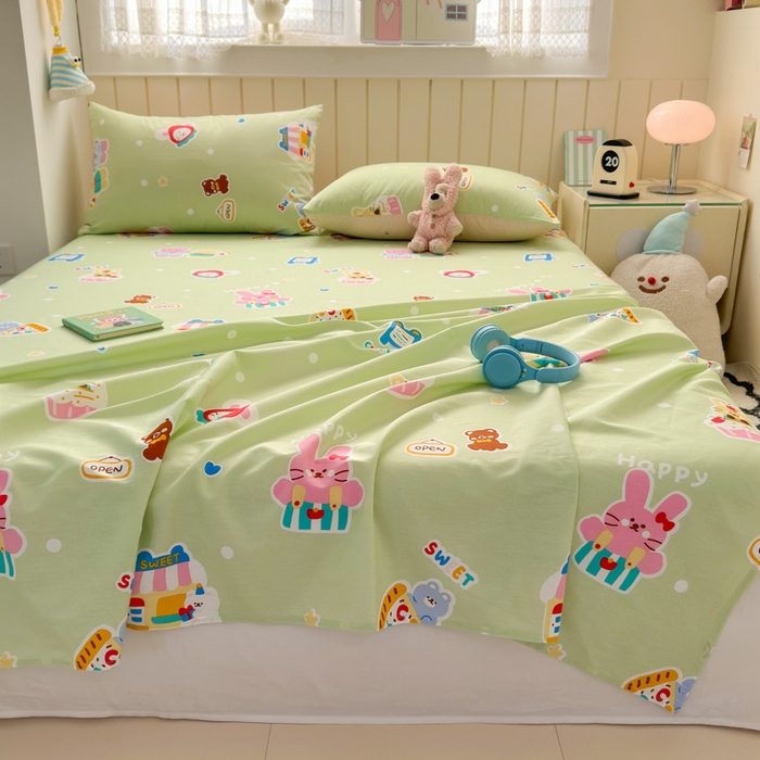 91家纺网 家纺一手货源 找家纺 典曼家纺 2025新款40支学生季卡通印花床单单床单床单单件 趣味熊