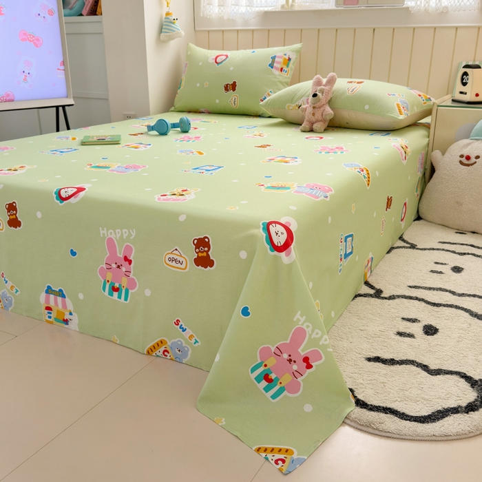 91家纺网 家纺一手货源 找家纺 典曼家纺 2025新款40支学生季卡通印花床单单床单床单单件 趣味熊