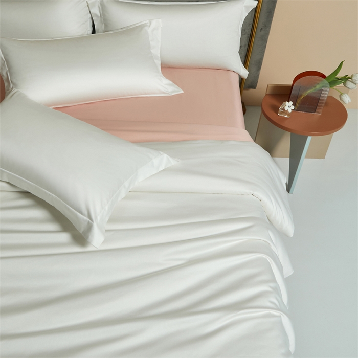 91家纺网 家纺一手货源 找家纺 柔觉家纺 柔系列A类100支单品被套 纯洁白-粉豆沙