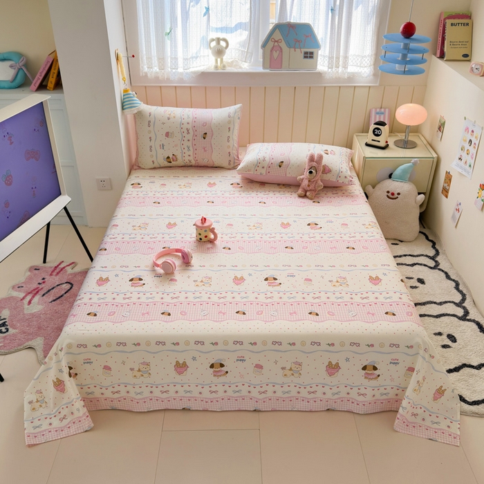 91家纺网 家纺一手货源 找家纺 典曼家纺 2025新款40支学生季卡通印花床单单床单床单单件 甜甜圈