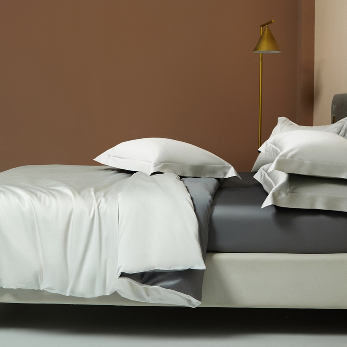 91家纺网 家纺一手货源 找家纺 柔觉家纺 柔系列A类100支单品被套 纯洁白-富贵灰