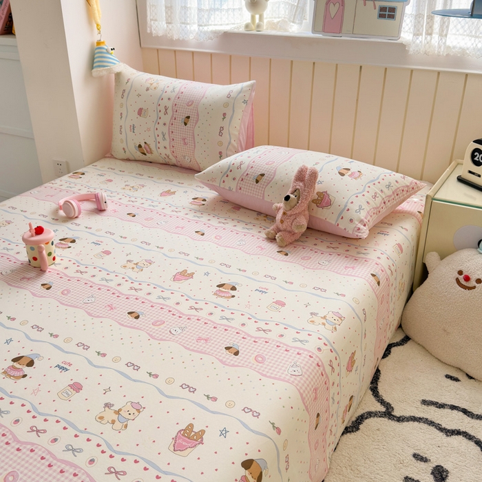 91家纺网 家纺一手货源 找家纺 典曼家纺 2025新款40支学生季卡通印花床单单床单床单单件 甜甜圈