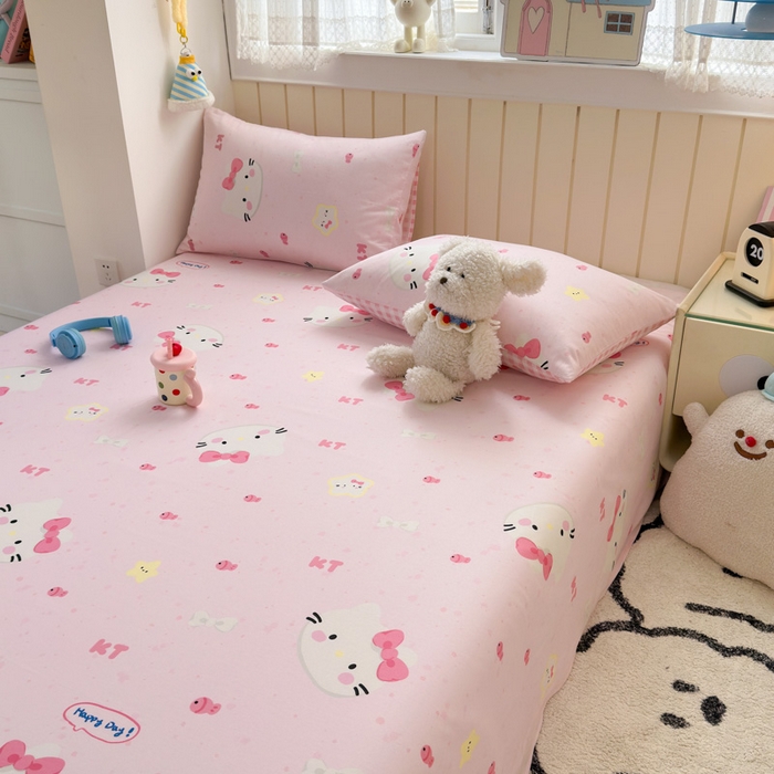 91家纺网 家纺一手货源 找家纺 典曼家纺 2025新款40支学生季卡通印花床单单床单床单单件 甜心猫咪