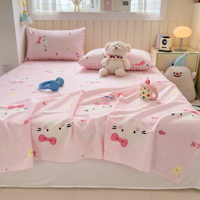 91家纺网 家纺一手货源 找家纺 典曼家纺 2025新款40支学生季卡通印花床单单床单床单单件 甜心猫咪