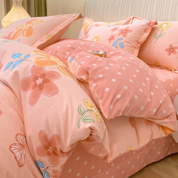 91家纺网 家纺一手货源 找家纺 红日子纺织品 2025新款100%全棉纯棉磨毛四件套 芬妮