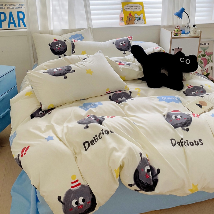 91家纺网 家纺一手货源 找家纺 （总）2025开学季新款学生宿舍三件套被套小清新卡通超柔水洗云朵棉四件套