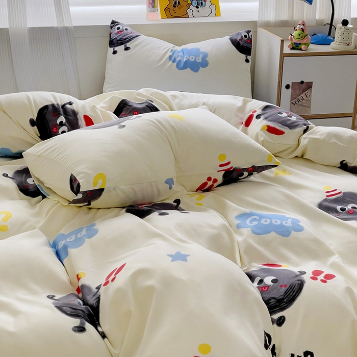 91家纺网 家纺一手货源 找家纺 （总）2025开学季新款学生宿舍三件套被套小清新卡通超柔水洗云朵棉四件套