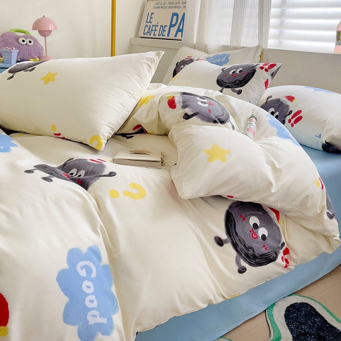 91家纺网 家纺一手货源 找家纺 （总）2025开学季新款学生宿舍三件套被套小清新卡通超柔水洗云朵棉四件套