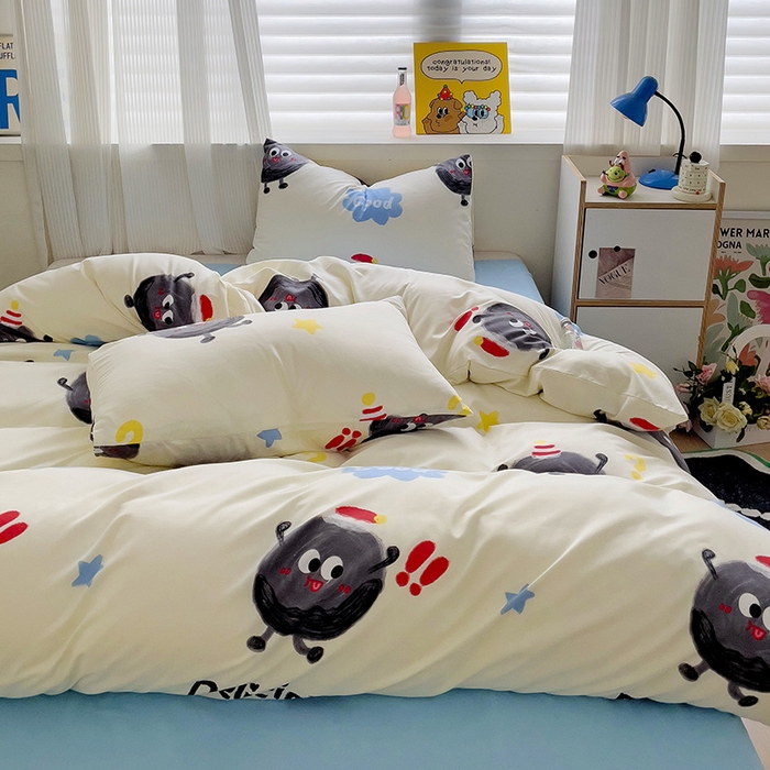 91家纺网 家纺一手货源 找家纺 （总）2025开学季新款学生宿舍三件套被套小清新卡通超柔水洗云朵棉四件套