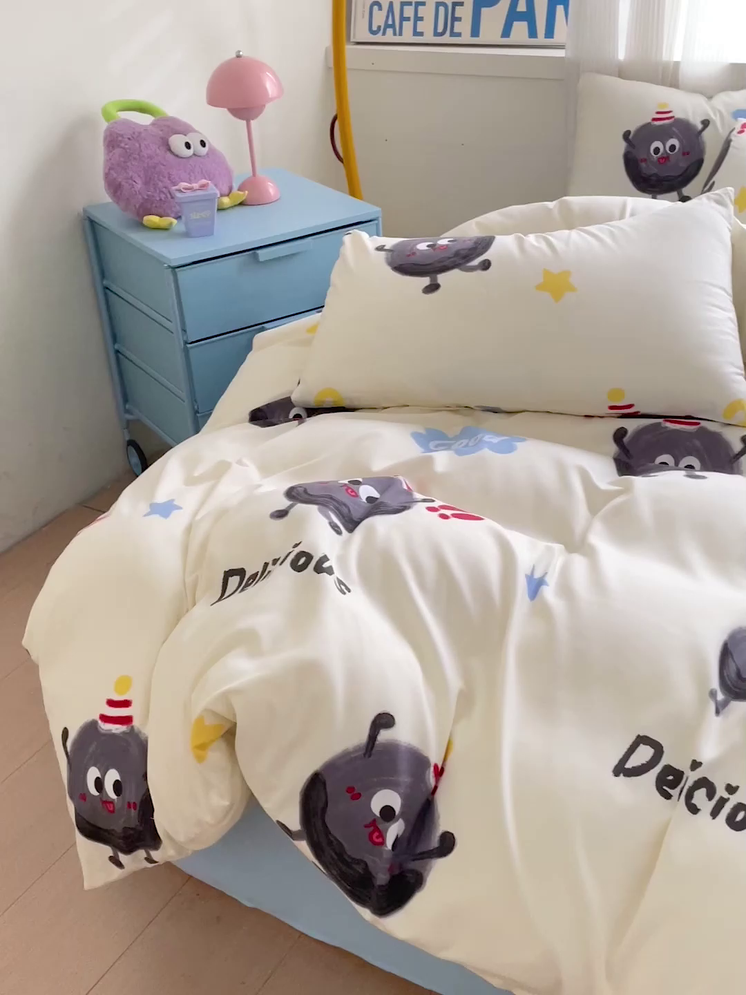 91家纺网 家纺一手货源 找家纺 （总）2025开学季新款学生宿舍三件套被套小清新卡通超柔水洗云朵棉四件套