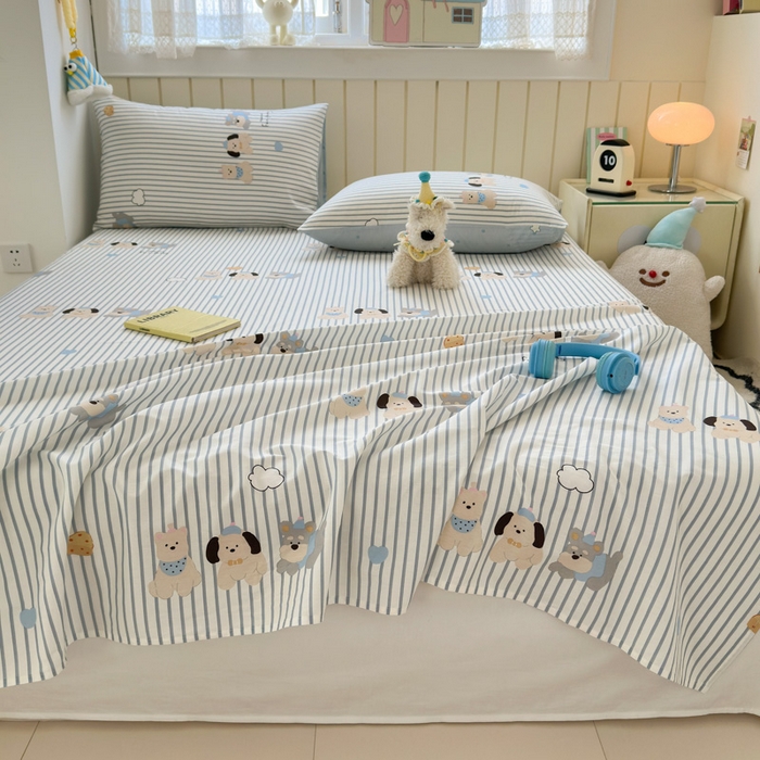 91家纺网 家纺一手货源 找家纺 典曼家纺 2025新款40支学生季卡通印花床单单床单床单单件 小狗日记