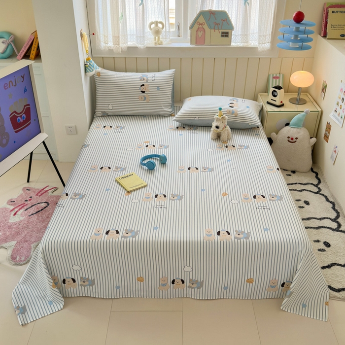 91家纺网 家纺一手货源 找家纺 典曼家纺 2025新款40支学生季卡通印花床单单床单床单单件 小狗日记