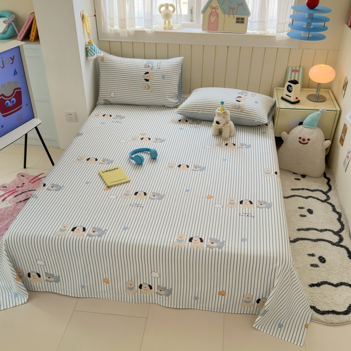 91家纺网 家纺一手货源 找家纺 典曼家纺 2025新款40支学生季卡通印花床单单床单床单单件 小狗日记