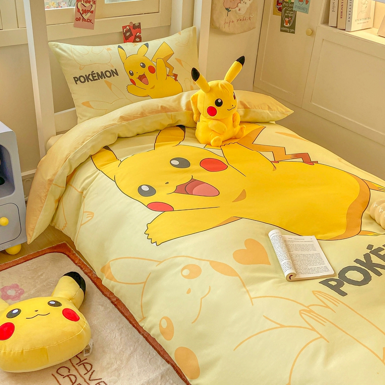 91家纺网 家纺一手货源 找家纺 （总）博雅 2025新款宝可梦皮卡丘正版授权上下铺套件