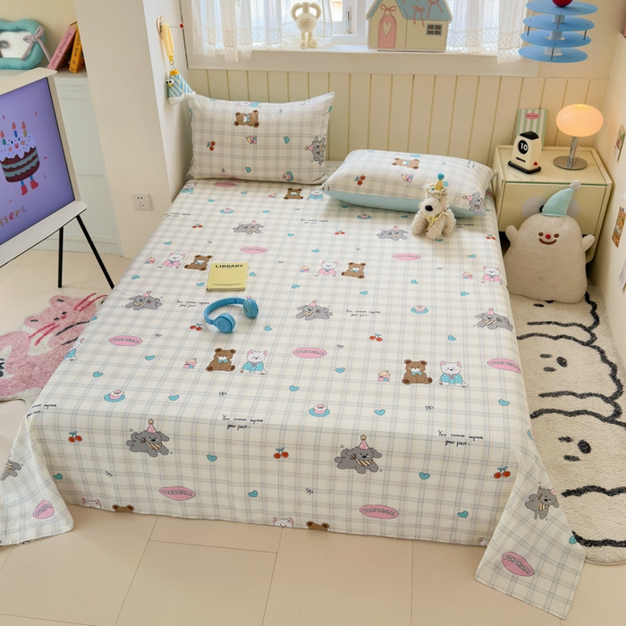 91家纺网 家纺一手货源 找家纺 典曼家纺 2025新款40支学生季卡通印花床单单床单床单单件 樱桃熊仔