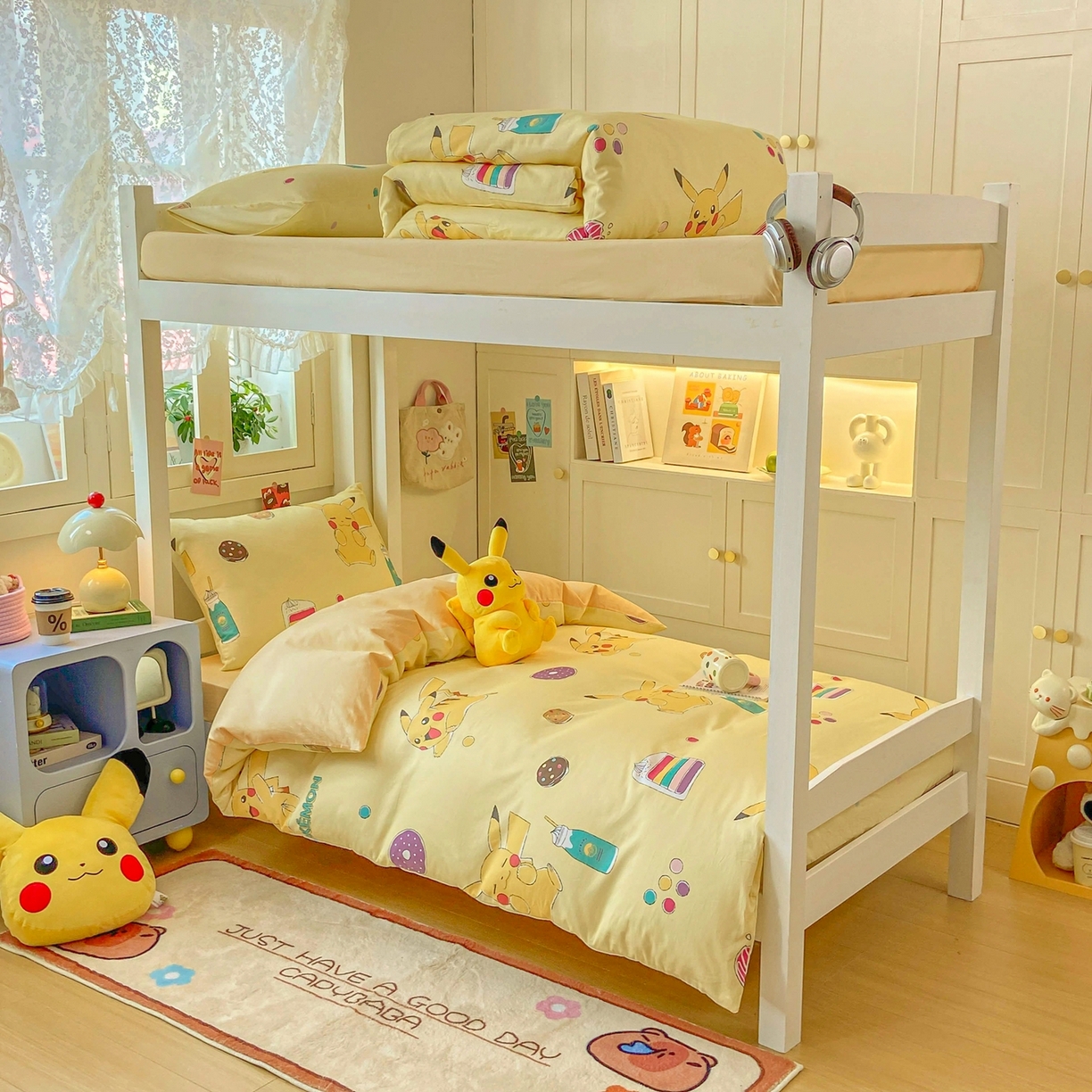 91家纺网 家纺一手货源 找家纺 博雅 2025新款宝可梦皮卡丘正版授权上下铺套件 零食皮卡丘