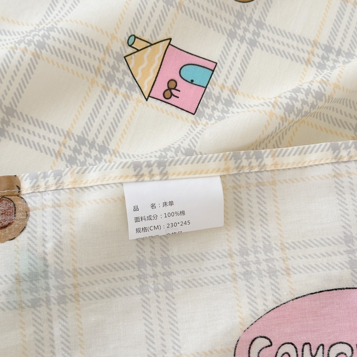 91家纺网 家纺一手货源 找家纺 典曼家纺 2025新款40支学生季卡通印花床单单床单床单单件 樱桃熊仔