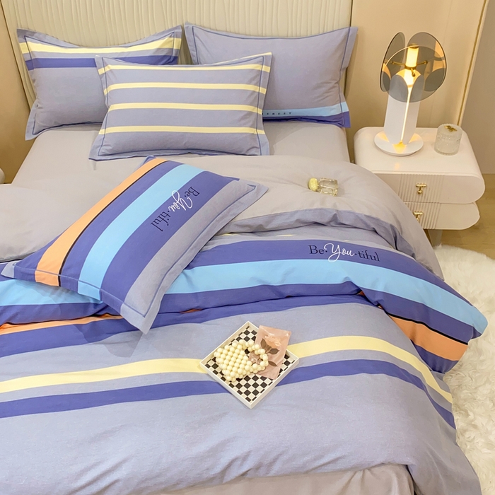 91家纺网 家纺一手货源 找家纺 红日子纺织品 2025新款100%全棉纯棉磨毛四件套 艾丽线条