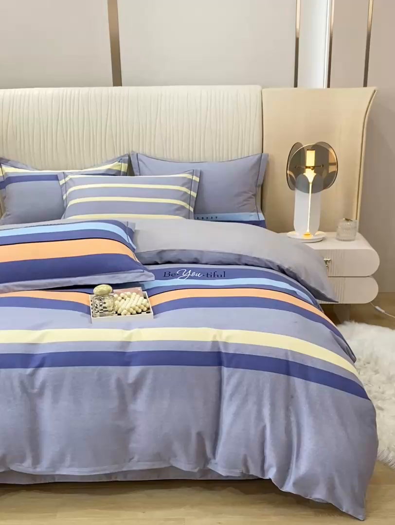 91家纺网 家纺一手货源 找家纺 红日子纺织品 2025新款100%全棉纯棉磨毛四件套 艾丽线条