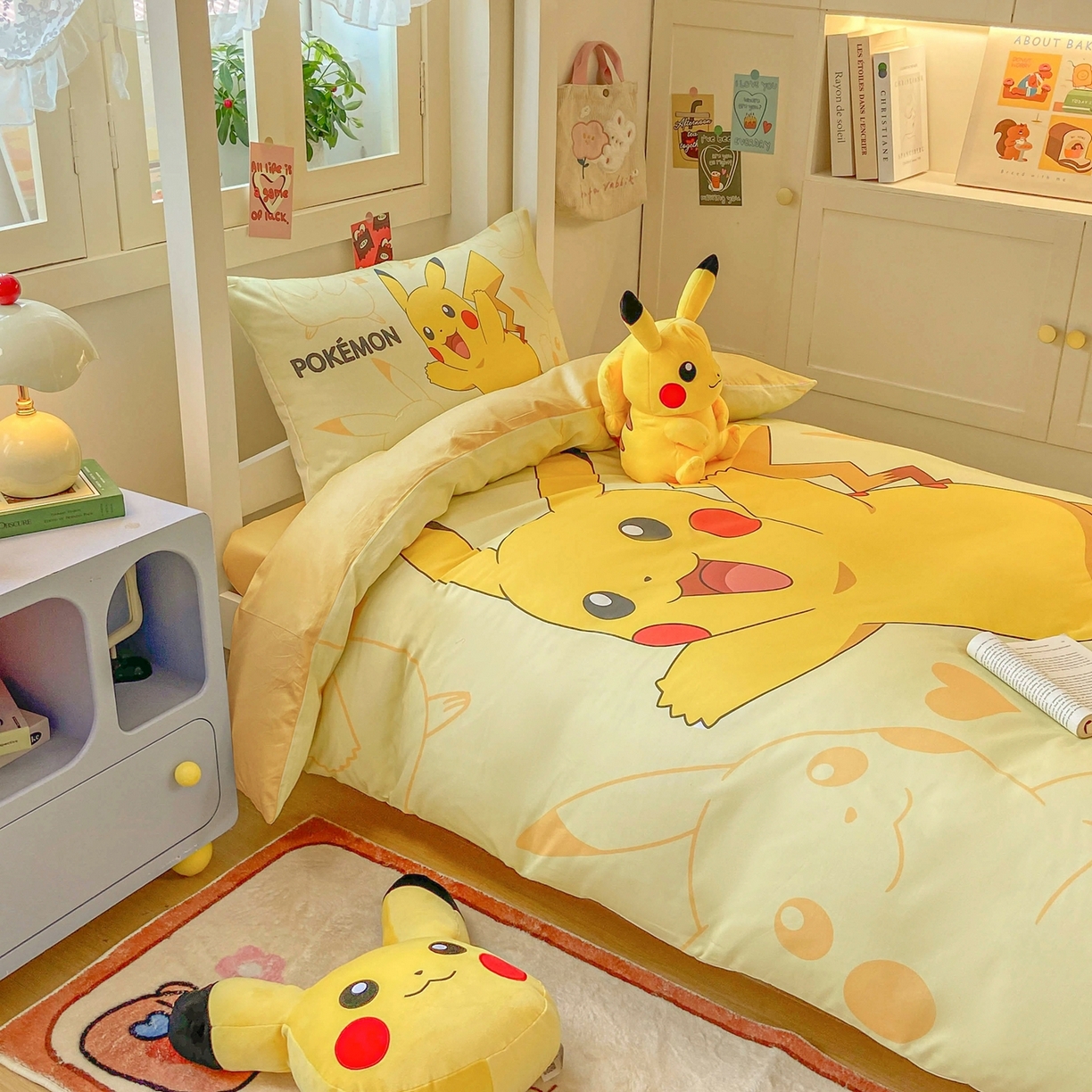 91家纺网 家纺一手货源 找家纺 博雅 2025新款宝可梦皮卡丘正版授权上下铺套件 开心皮卡丘