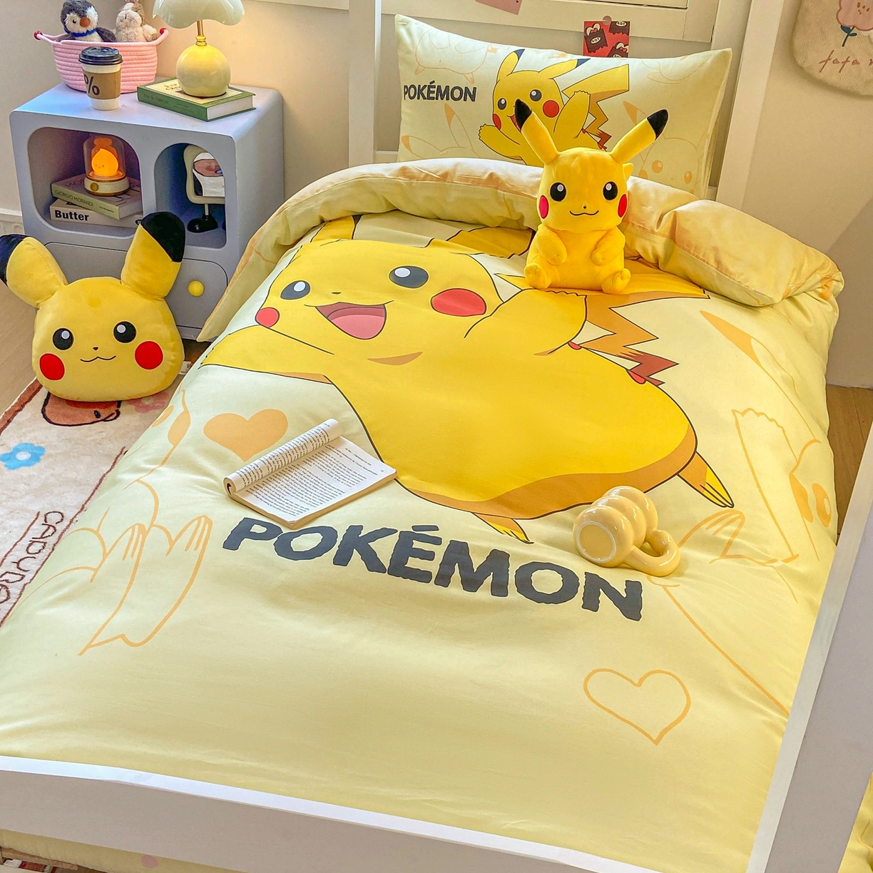 91家纺网 家纺一手货源 找家纺 博雅 2025新款宝可梦皮卡丘正版授权上下铺套件 开心皮卡丘