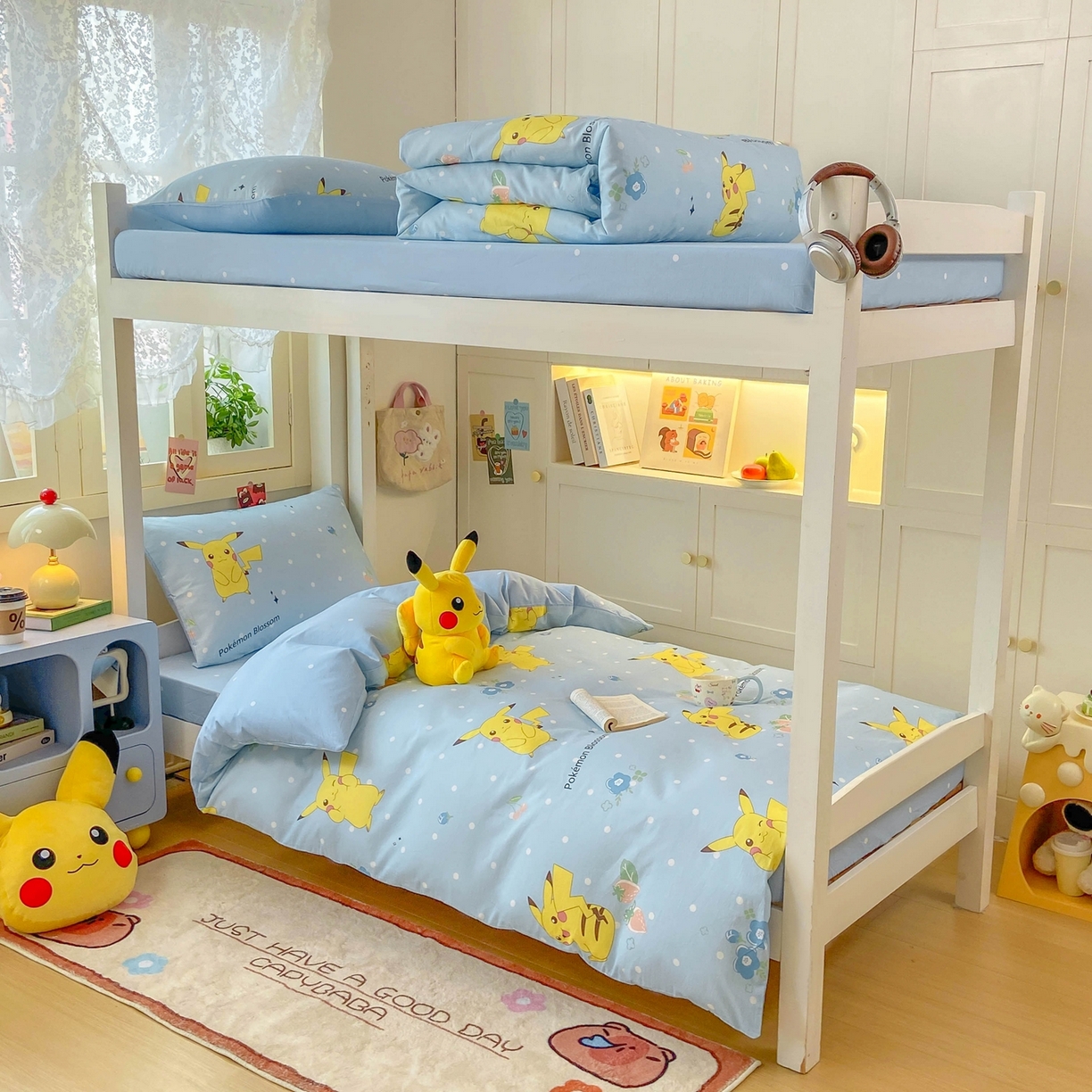 博雅 2025新款宝可梦皮卡丘正版授权上下铺套件 蓝色点点皮卡丘