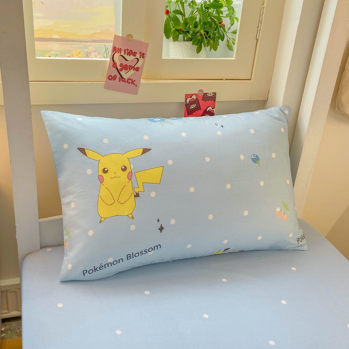 91家纺网 家纺一手货源 找家纺 博雅 2025新款宝可梦皮卡丘正版授权上下铺套件 蓝色点点皮卡丘