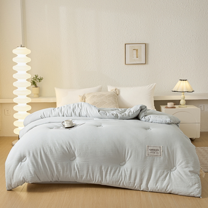 91家纺网 家纺一手货源 找家纺 秋泽  2025新款皱皱纱大豆被冬被春秋被夏被子被芯 浅灰