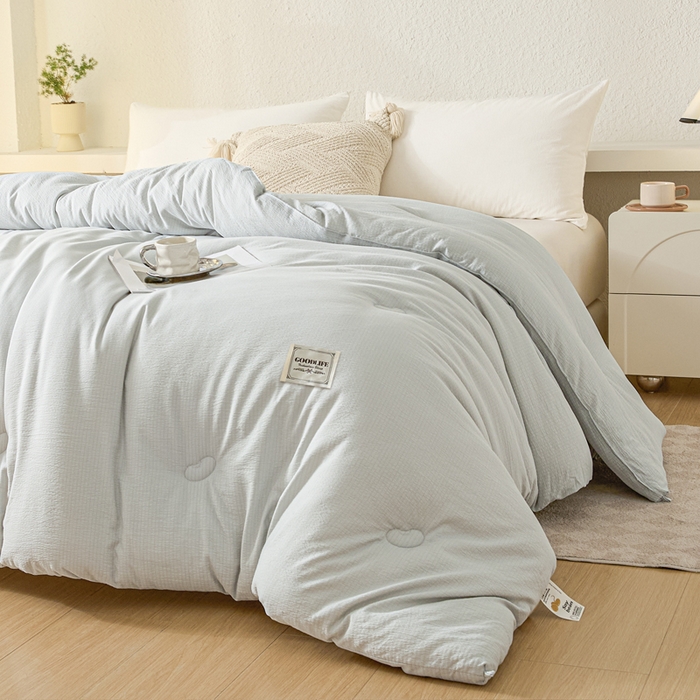91家纺网 家纺一手货源 找家纺 秋泽  2025新款皱皱纱大豆被冬被春秋被夏被子被芯 浅灰