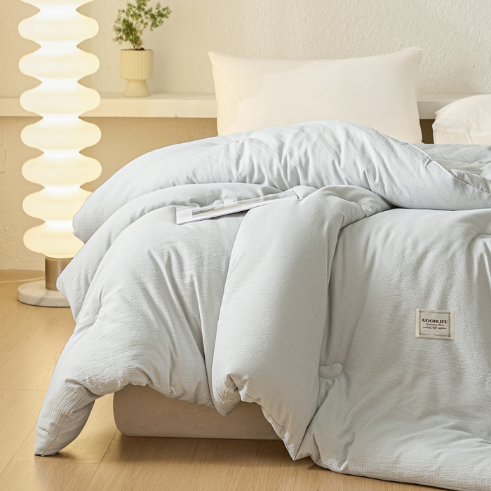 91家纺网 家纺一手货源 找家纺 秋泽  2025新款皱皱纱大豆被冬被春秋被夏被子被芯 浅灰