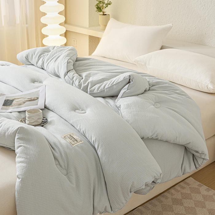 91家纺网 家纺一手货源 找家纺 秋泽  2025新款皱皱纱大豆被冬被春秋被夏被子被芯 浅灰