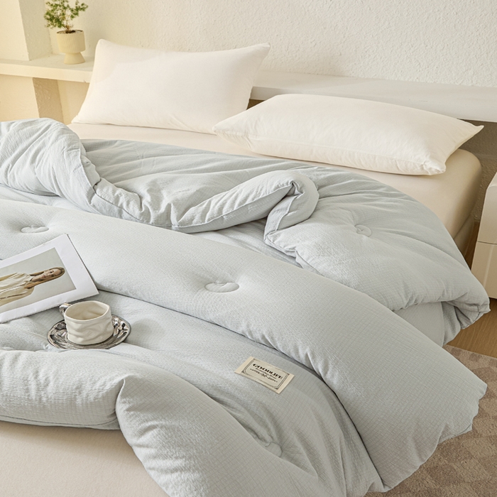 91家纺网 家纺一手货源 找家纺 秋泽  2025新款皱皱纱大豆被冬被春秋被夏被子被芯 浅灰