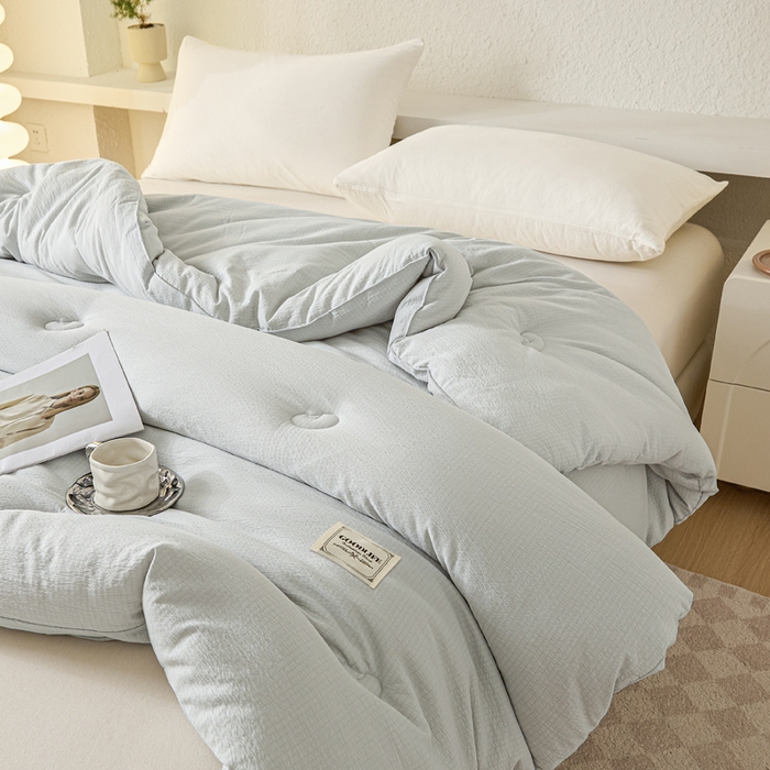 91家纺网 家纺一手货源 找家纺 秋泽  2025新款皱皱纱大豆被冬被春秋被夏被子被芯 浅灰
