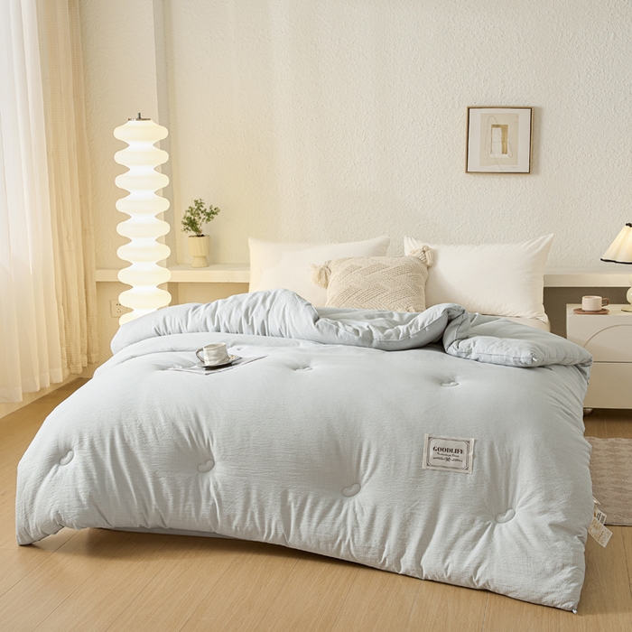91家纺网 家纺一手货源 找家纺 秋泽  2025新款皱皱纱大豆被冬被春秋被夏被子被芯 浅灰