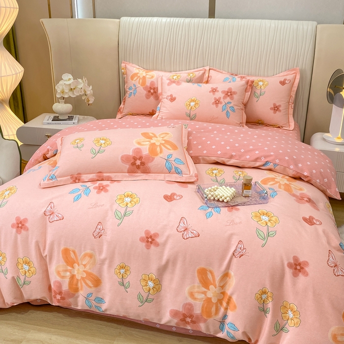 91家纺网 家纺一手货源 找家纺 红日子纺织品 2025新款100%全棉纯棉磨毛四件套 芬妮