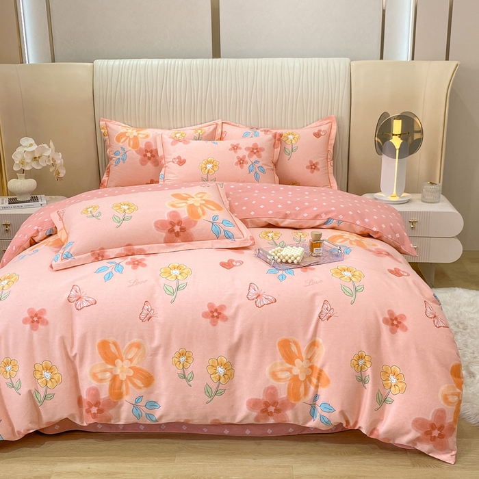 91家纺网 家纺一手货源 找家纺 红日子纺织品 2025新款100%全棉纯棉磨毛四件套 芬妮