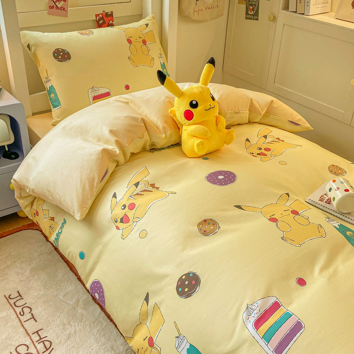 91家纺网 家纺一手货源 找家纺 博雅 2025新款宝可梦皮卡丘正版授权上下铺套件 零食皮卡丘
