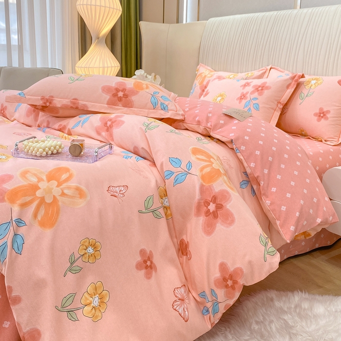 91家纺网 家纺一手货源 找家纺 红日子纺织品 2025新款100%全棉纯棉磨毛四件套 芬妮