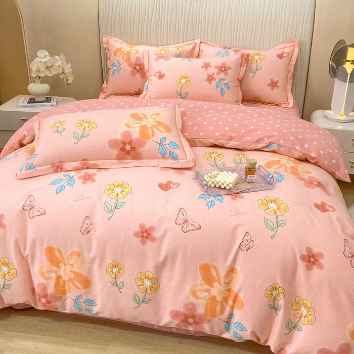 91家纺网 家纺一手货源 找家纺 红日子纺织品 2025新款100%全棉纯棉磨毛四件套 芬妮