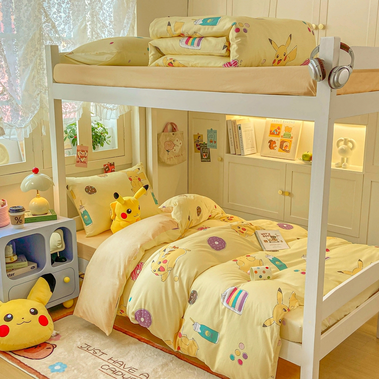 91家纺网 家纺一手货源 找家纺 博雅 2025新款宝可梦皮卡丘正版授权上下铺套件 零食皮卡丘