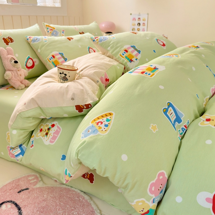 91家纺网 家纺一手货源 找家纺 典曼家纺 2025新款40支学生季卡通印花四件套 趣味熊