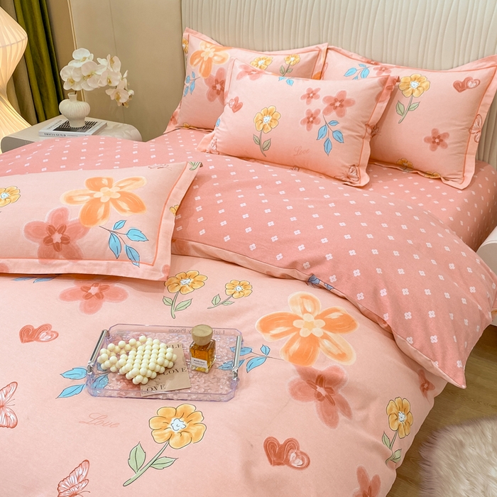 91家纺网 家纺一手货源 找家纺 红日子纺织品 2025新款100%全棉纯棉磨毛四件套 芬妮