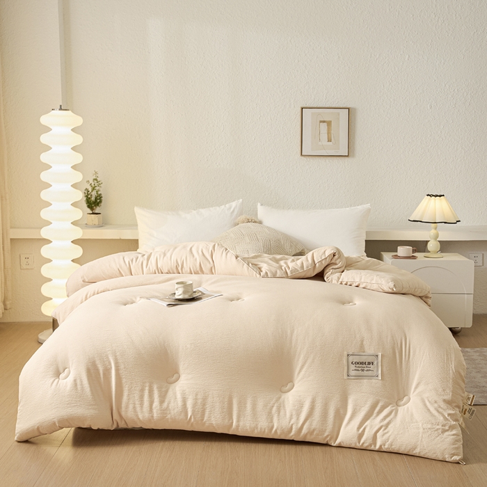 91家纺网 家纺一手货源 找家纺 秋泽  2025新款皱皱纱大豆被冬被春秋被夏被子被芯 浅咖