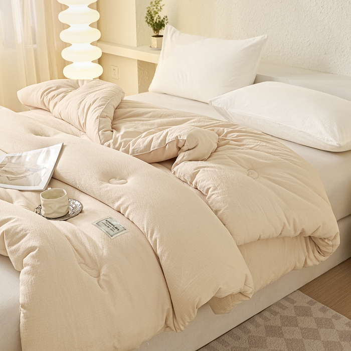 91家纺网 家纺一手货源 找家纺 秋泽  2025新款皱皱纱大豆被冬被春秋被夏被子被芯 浅咖