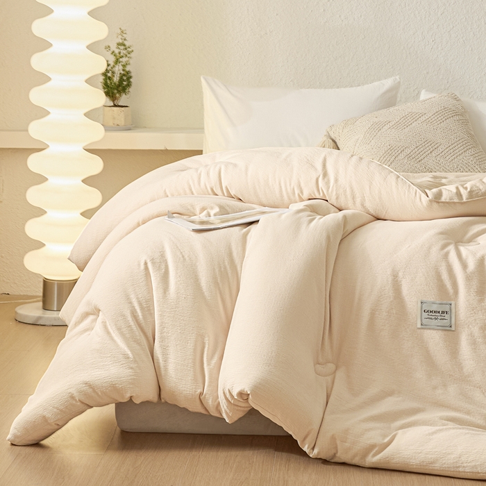 91家纺网 家纺一手货源 找家纺 秋泽  2025新款皱皱纱大豆被冬被春秋被夏被子被芯 浅咖