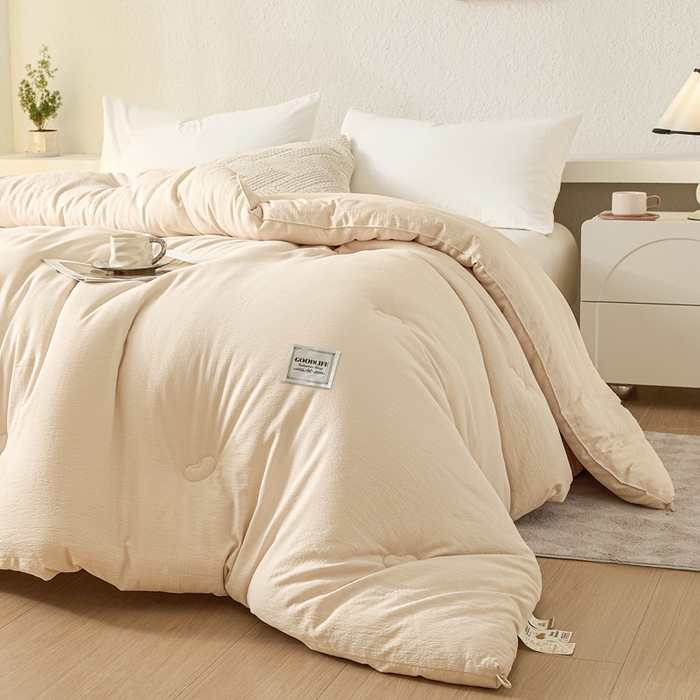 91家纺网 家纺一手货源 找家纺 秋泽  2025新款皱皱纱大豆被冬被春秋被夏被子被芯 浅咖